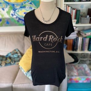 Hard Rock Cafe Tee Shirt Womens S Metal Detail Stretch Cotton Fitted Style VGUC